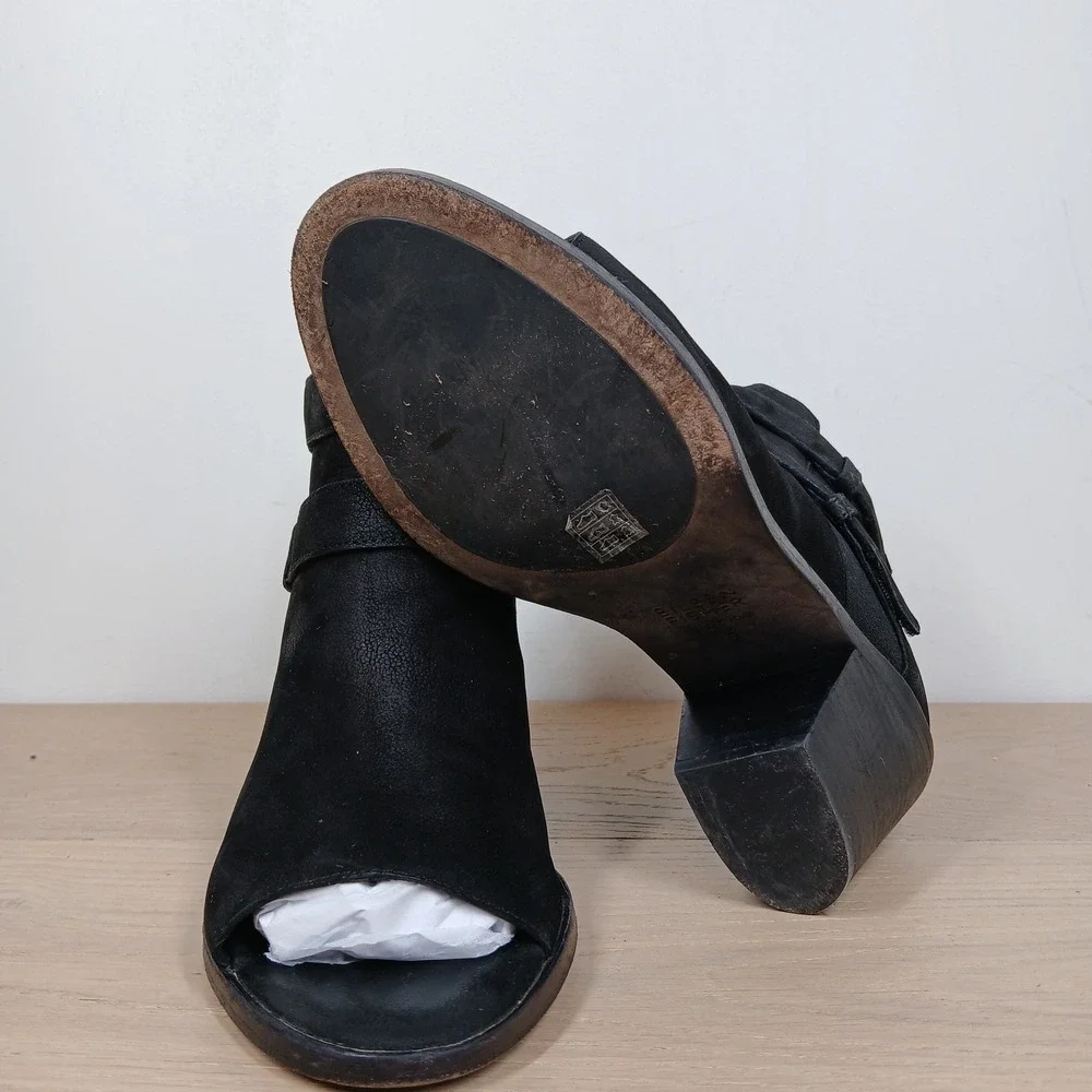 Eileen Fisher Boots Womens 9 Black Suede Open Toe Ankle Minimalist Boho Elegant